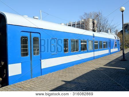 Kaliningrad, Russia - April 14, 2019: Motor Car Diesel Train Of D-1 No. 590 Series. Museum Of Histor