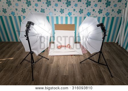 Amateur Home Photo Studio In The Childrens Room For Subject And Flat Lay. Inexpensive Homemade Backg