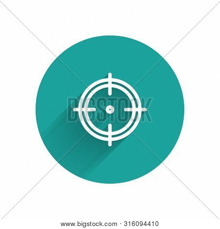 White Target Sport For Shooting Competition Icon Isolated With Long Shadow. Clean Target With Number