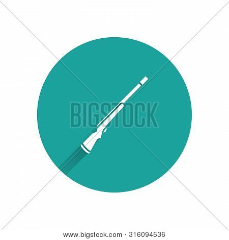 White Hunting Gun Icon Isolated With Long Shadow. Hunting Shotgun. Green Circle Button. Vector Illus