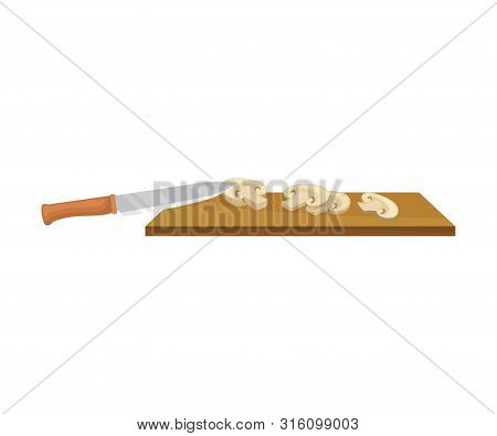 Knife Cuts Mushrooms. Vector Illustration On A White Background.