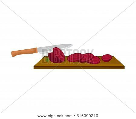 Knife Cuts The Beets. Vector Illustration On A White Background.