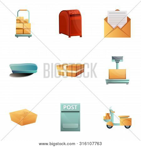 Postal City Service Icon Set. Cartoon Set Of 9 Postal City Service Vector Icons For Web Design Isola