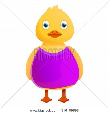 Yellow Duck Purple Clothes Icon. Cartoon Of Yellow Duck Purple Clothes Vector Icon For Web Design Is