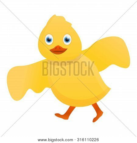Yellow Duck Try To Fly Icon. Cartoon Of Yellow Duck Try To Fly Vector Icon For Web Design Isolated O