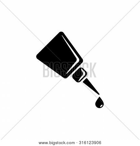 Bottle Of Super Glue With Drop, Adhesive. Flat Vector Icon Illustration. Simple Black Symbol On Whit