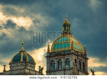 Prague, August 8 2019 - National Museum Prague Before Heavy Rain Under Clouds