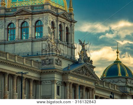 Prague, August 8 2019 - National Museum Prague Before Heavy Rain Under Clouds