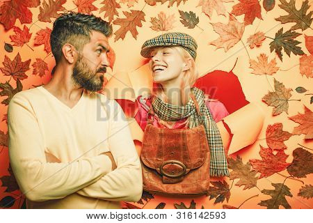 Autumn Is A Beautiful And Colourful Time Of Year. Happy Smiling Autumn Couple. Autumn Clothing. Blac