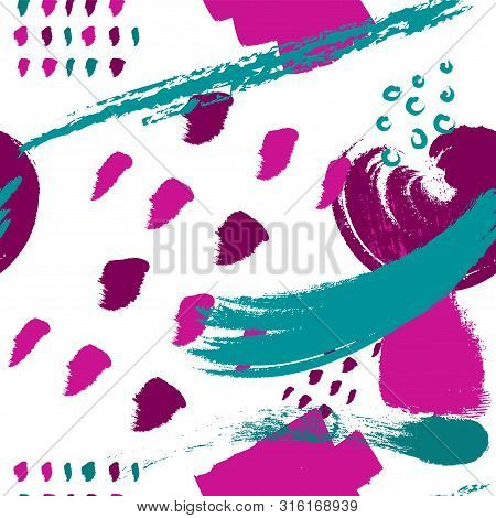 Colored Brush Stokes Seamless Pattern Vector Background. Abstract Ornament.