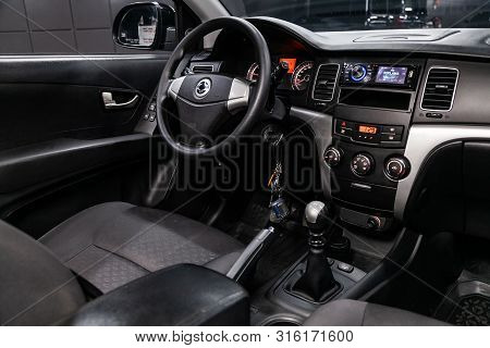 Novosibirsk, Russia - July 30, 2019:  Actyon Ssangyong, Close-up Of The Dashboard, Player, Steering 