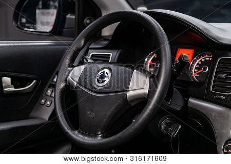 Novosibirsk, Russia - July 30, 2019:  Actyon Ssangyong, Close-up Of The Dashboard, Speedometer, Tach