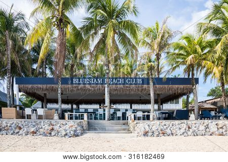 Phuket, Thailand - August 5th 2019: The Blue Siam Beach Club On Bang Tao Beach. Several Trendy Beach