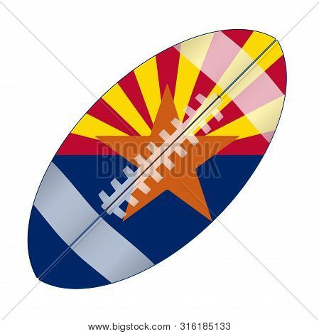 A Typical American Type Foorball Over A White Background With The Flag Of Arizona