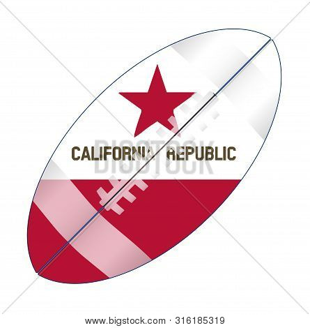 A Typical American Type Foorball Over A White Background With The Flag Of California