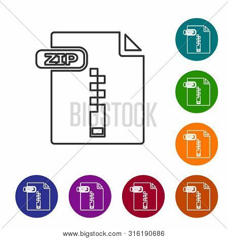 Grey Line Zip File Document. Download Zip Button Icon Isolated On White Background. Zip File Symbol.