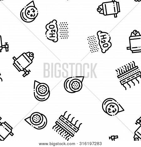Water Treatment Seamless Pattern Vector. Filter And Cleaning System Water Treatment Elements From Mi
