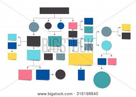 Fow Chart . Blue Colored Shadows Scheme. Vector Illustration.