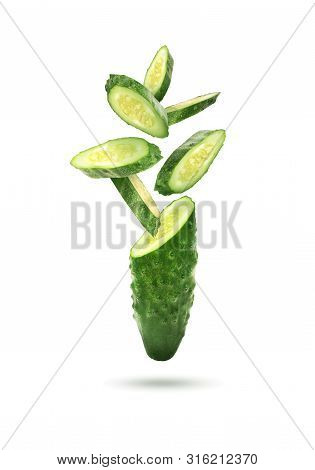 Slicesliced  Freshness Cucumber Isolated On White  Background