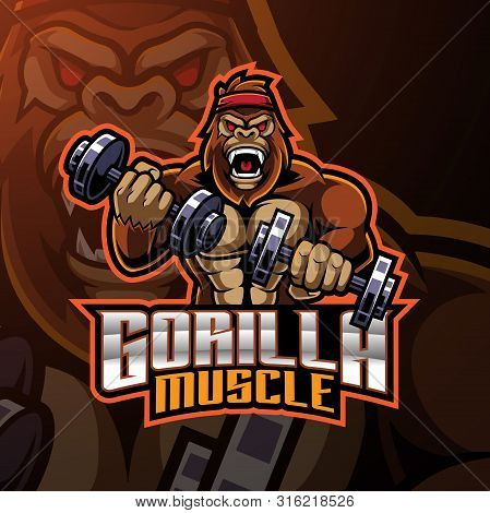 Gorilla Muscle Mascot Logo Design With Text