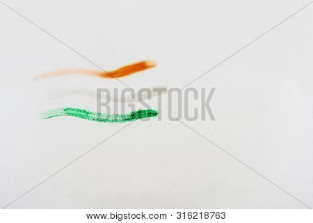 Indian Tricolor Flag Painted On A White Paper With Copy Space.