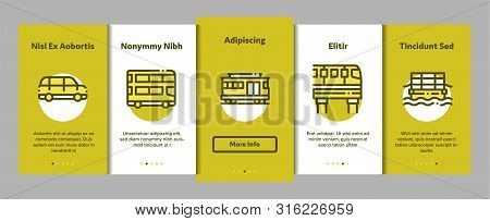 Collection Public Transport Vector Onboarding Mobile App Page Screen. Trolleybus And Bus, Tramway An