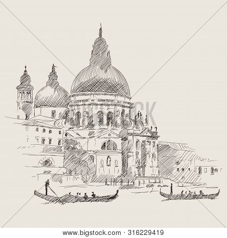 Scenery Of The Old City Of Venice. Ancient Buildings, A Water Channel And A Boat Floating On The Wat