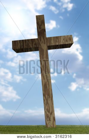3D Wooden Cross In Sunlight