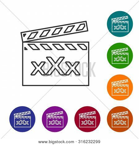 Grey Line Movie Clapper With Inscription Xxx Icon Isolated On White Background. Age Restriction Symb