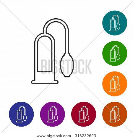 Grey Line Penis Pump Icon Isolated On White Background. Penis Enlarger. Sex Toy For Men. Vacuum Pump