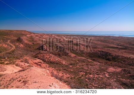 Panorama View To Aral Sea From The Rim Of Plateau Ustyurt Near Duana Cape In Karakalpakstan, Uzbekis