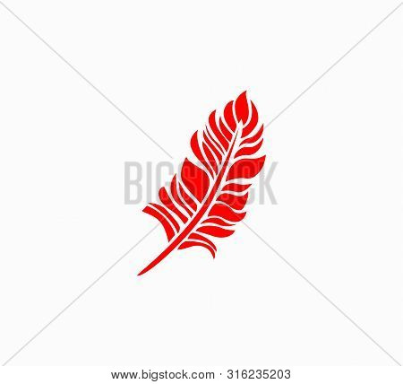 Red Vector Icon - Feather Close-up. Beautiful Lightweight Feather - Stylish Print