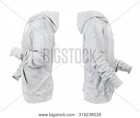 Blank Gray Hoodie Leftside And Rightside Isolated On A White Background