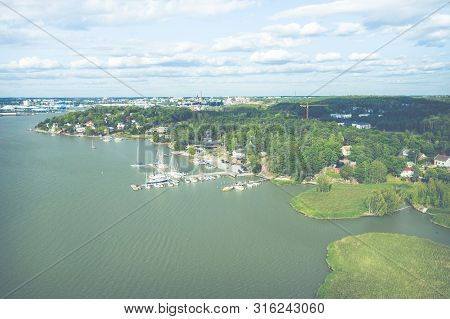 Aerial View Of Ruissalo Island. Turku. Finland. Nordic Natural Landscape. Photo Made By Drone From A