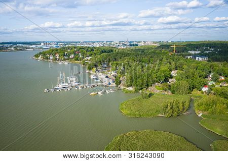 Aerial View Of Ruissalo Island. Turku. Finland. Nordic Natural Landscape. Photo Made By Drone From A