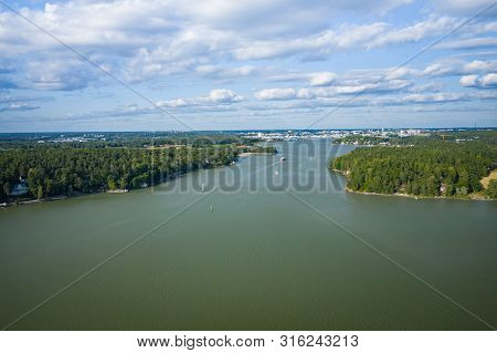 Aerial View Of Ruissalo Island. Turku. Finland. Nordic Natural Landscape. Photo Made By Drone From A