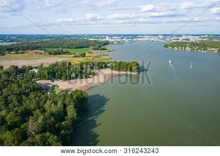 Aerial View Of Ruissalo Island. Turku. Finland. Nordic Natural Landscape. Photo Made By Drone From A