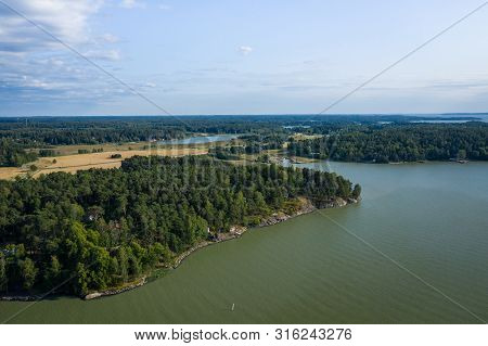 Aerial View Of Ruissalo Island. Turku. Finland. Nordic Natural Landscape. Photo Made By Drone From A