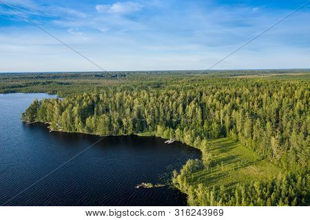 Aerial View Of Kurjenrahka National Park. Turku. Finland. Nordic Natural Landscape. Scandinavian Nat
