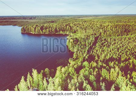 Aerial View Of Kurjenrahka National Park. Turku. Finland. Nordic Natural Landscape. Scandinavian Nat