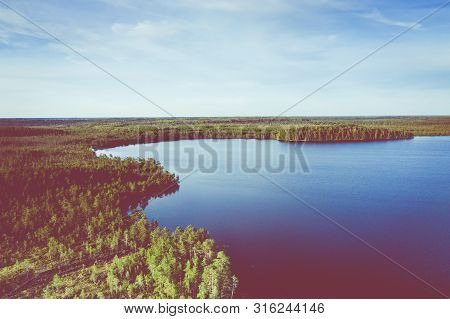 Aerial View Of Kurjenrahka National Park. Turku. Finland. Nordic Natural Landscape. Scandinavian Nat