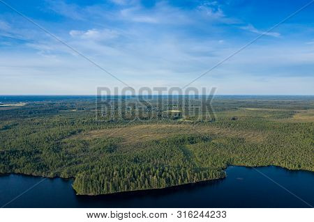 Aerial View Of Kurjenrahka National Park. Turku. Finland. Nordic Natural Landscape. Scandinavian Nat
