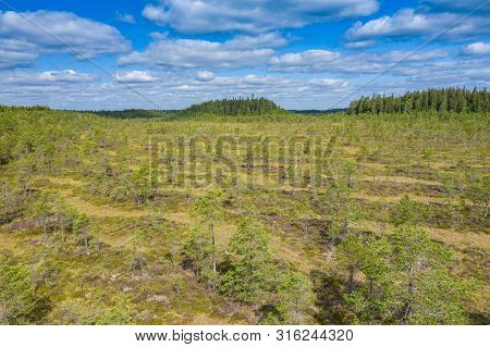 Aerial View Of Kurjenrahka National Park. Turku. Finland. Nordic Natural Landscape. Scandinavian Nat