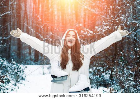 Winter Women On Mountain. Winter Woman Happy. Winter Woman Snow. Global Cooling. Women In Winter Clo