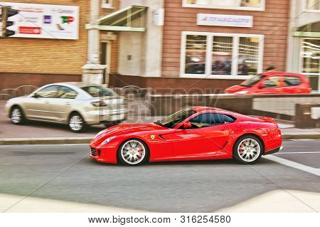 Ukraine, Kiev. June 25, 2013. Ferrari 599 Gtb Fiorano. Car In Motion