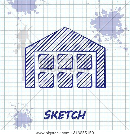 Sketch Line Warehouse Icon Isolated On White Background. Vector Illustration