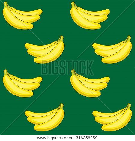 Seamless Vector Pattern Of Yellow Bananas On A Greenbackground. Yellow Fruit. Printing Cloth Paper B