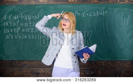Woman Teaching Near Chalkboard. Effective Teaching Involve Acquiring Relevant Knowledge About Studen