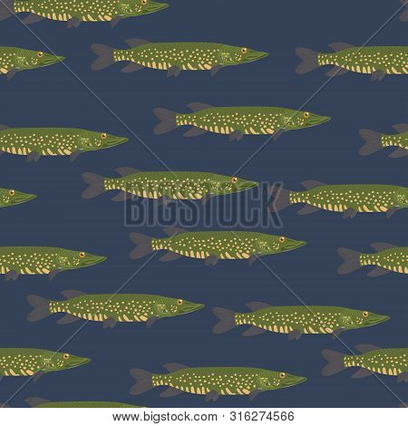 The Seamless Pattern With Pikes Is On Blue Background.