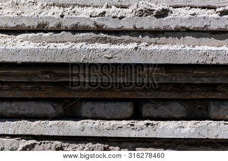 Concrete Slabs For Building New Modern Business Center. Pattern Of Concrete Plates At Construction S